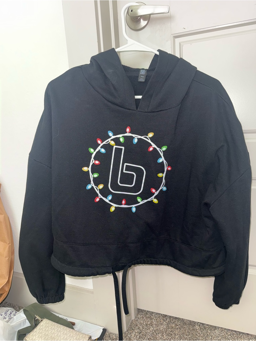 Burn Boot Camp Black Cropped Hoodie with Multicolor Light Wreath